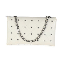 White Lambskin CC Logo Envelope Clutch With Chain