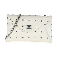 White Lambskin CC Logo Envelope Clutch With Chain