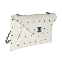 White Lambskin CC Logo Envelope Clutch With Chain