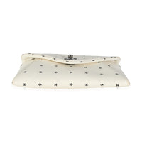 White Lambskin CC Logo Envelope Clutch With Chain