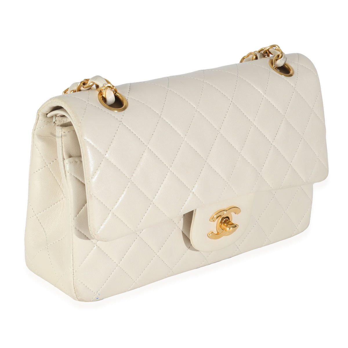 Vintage 24K Cream Quilted Lambskin Small Classic Double Flap Bag