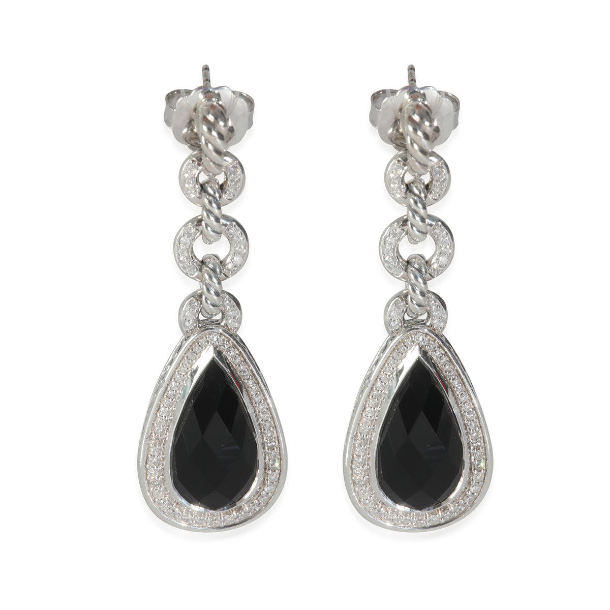 David Yurman Onyx Diamond Earring in  Sterling Silver 1.25 CTW fv