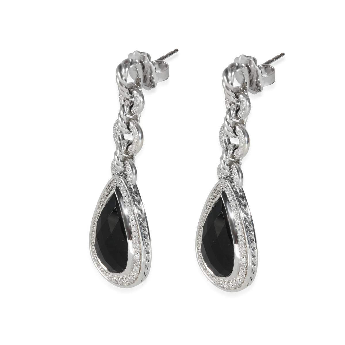David Yurman Onyx Diamond Earring in  Sterling Silver 1.25 CTW sv