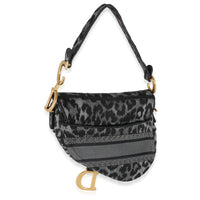 Grey Cheetah Mizza Embroidered Canvas Saddle
