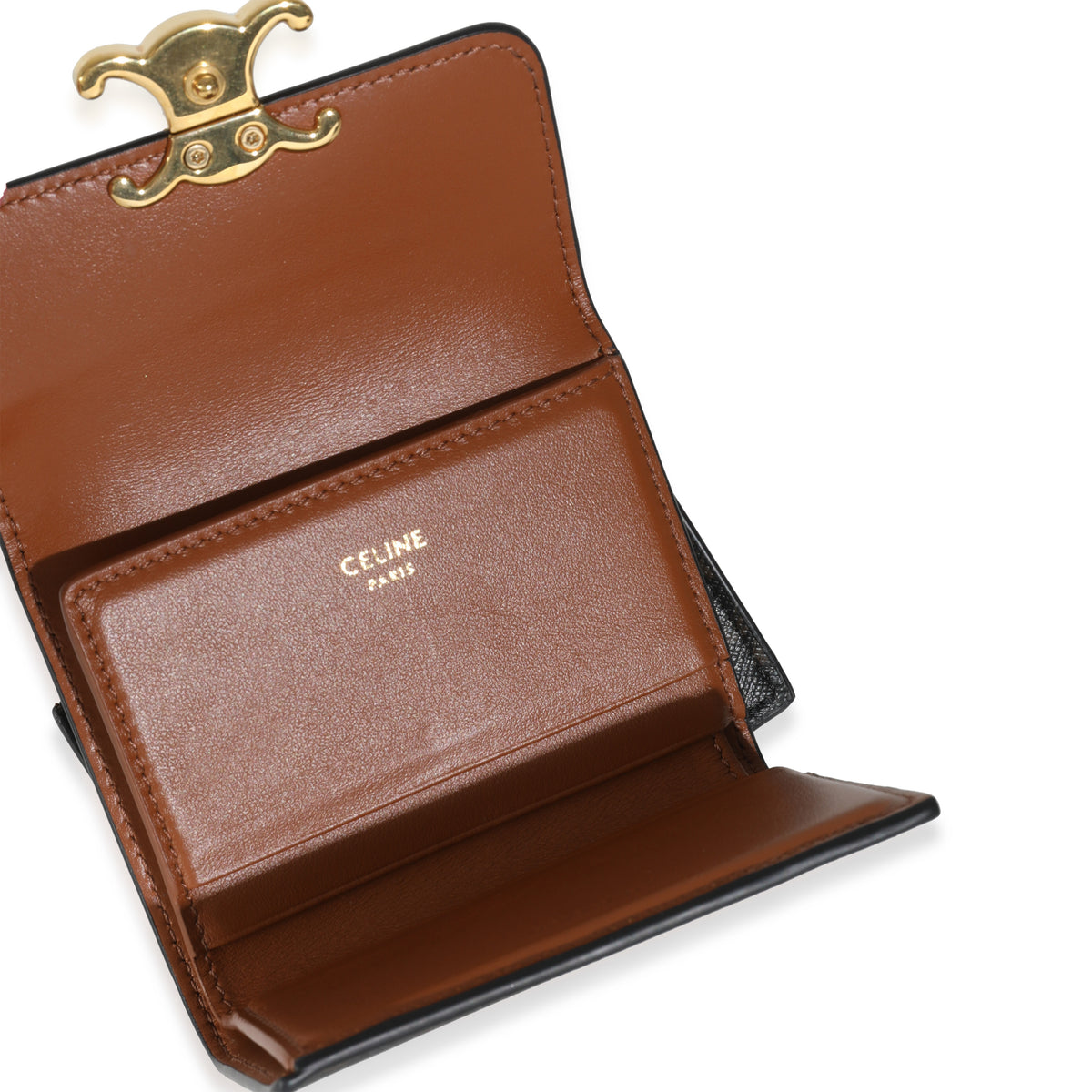 Tan Triomphe Canvas Coin Compact Wallet