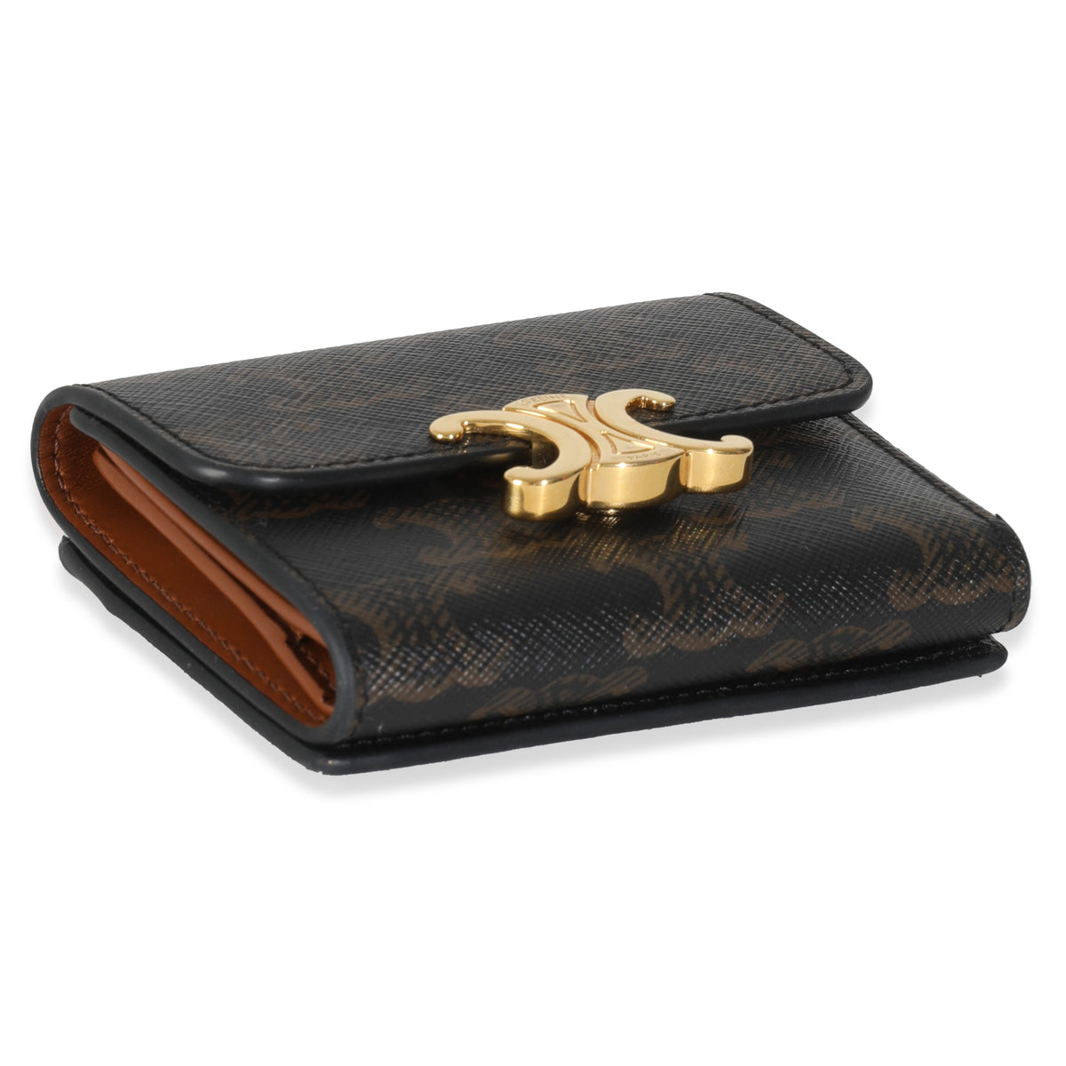 Tan Triomphe Canvas Coin Compact Wallet