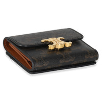 Tan Triomphe Canvas Coin Compact Wallet