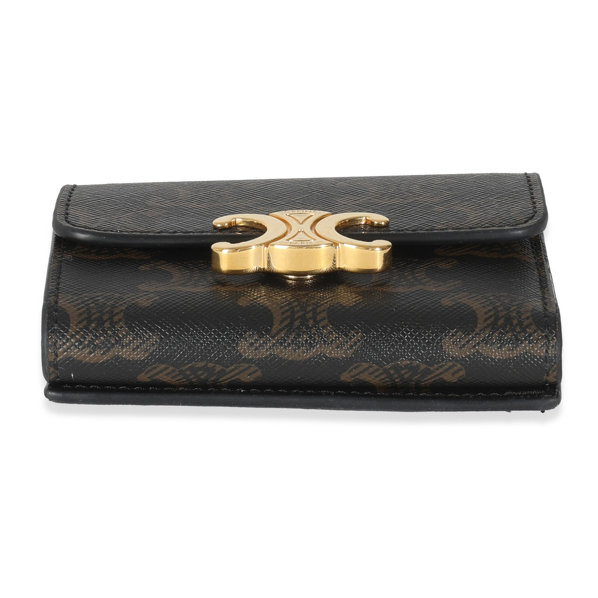 Tan Triomphe Canvas Coin Compact Wallet