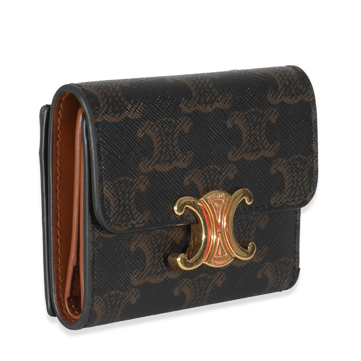 Tan Triomphe Canvas Coin Compact Wallet