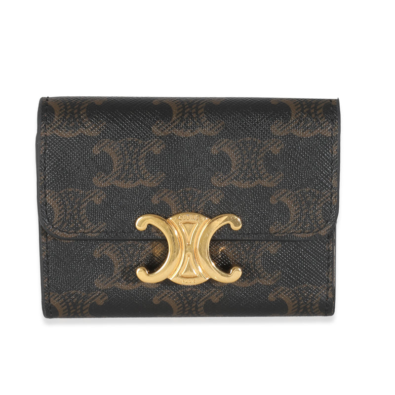 Tan Triomphe Canvas Coin Compact Wallet