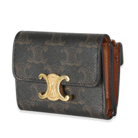 Tan Triomphe Canvas Coin Compact Wallet
