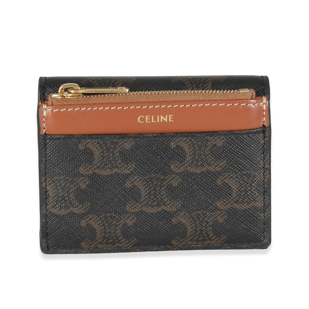 Tan Triomphe Canvas Coin Compact Wallet