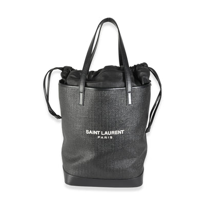 Saint Laurent Black Linen Canvas Teddy Shopping Bag Handbag fv