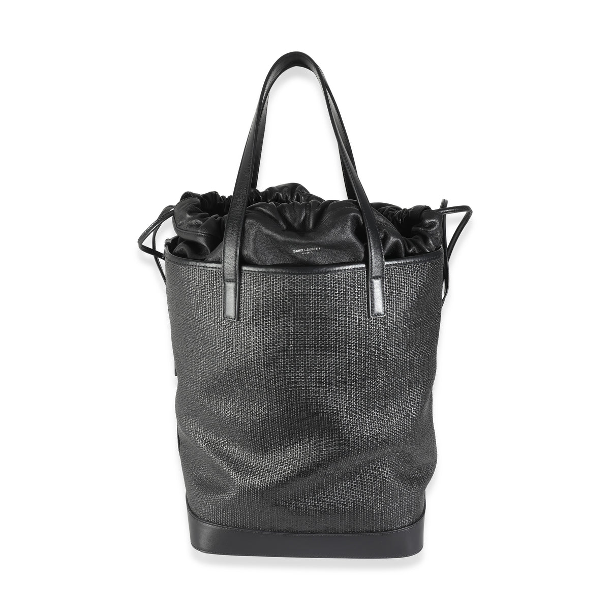 Saint Laurent Black Linen Canvas Teddy Shopping Bag Handbag bv
