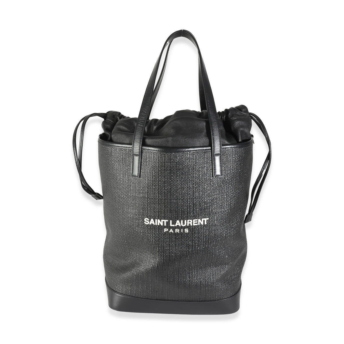 Saint Laurent Black Linen Canvas Teddy Shopping Bag Handbag fv