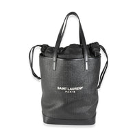 Saint Laurent Black Linen Canvas Teddy Shopping Bag Handbag fv