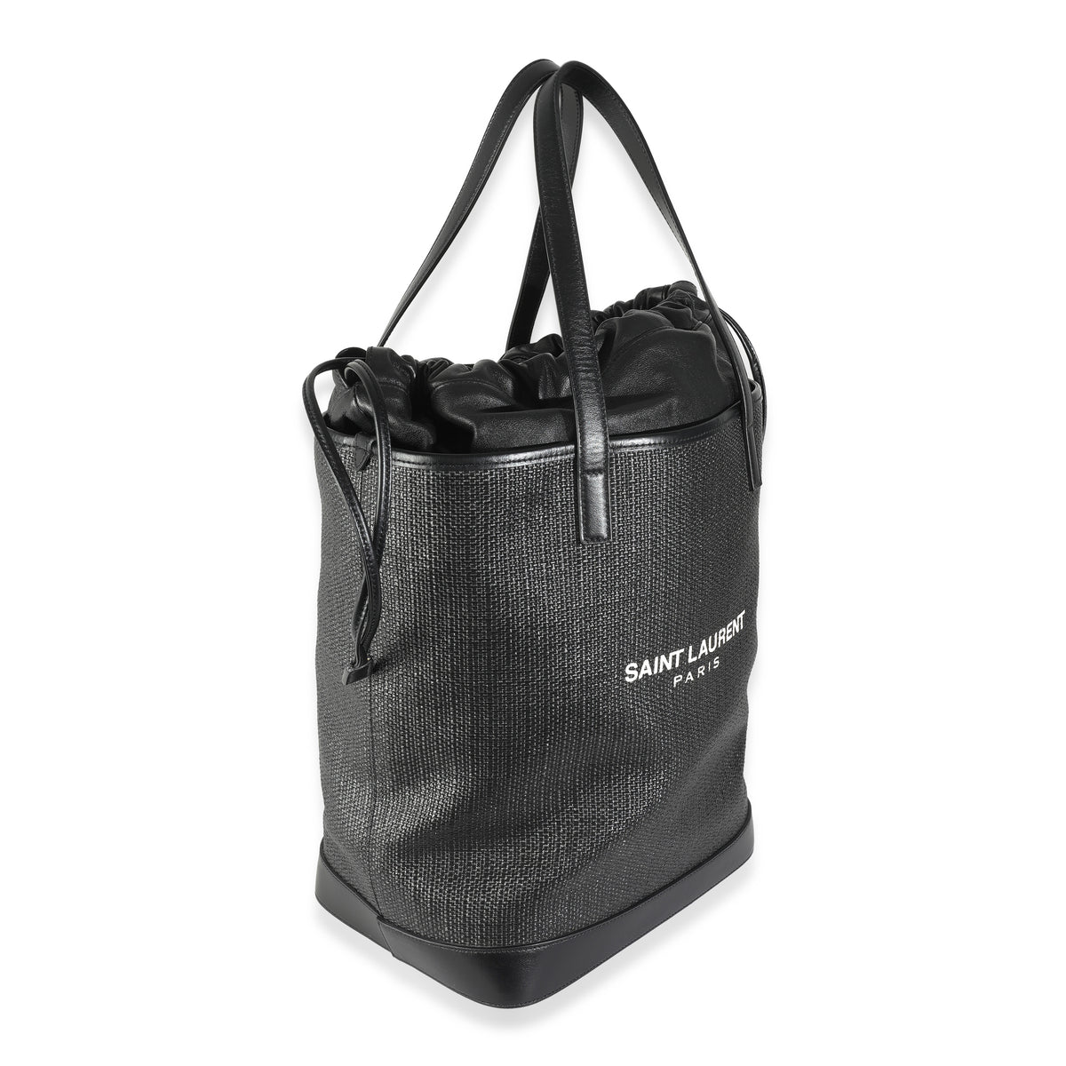 Saint Laurent Black Linen Canvas Teddy Shopping Bag Handbag pv