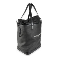 Saint Laurent Black Linen Canvas Teddy Shopping Bag Handbag pv