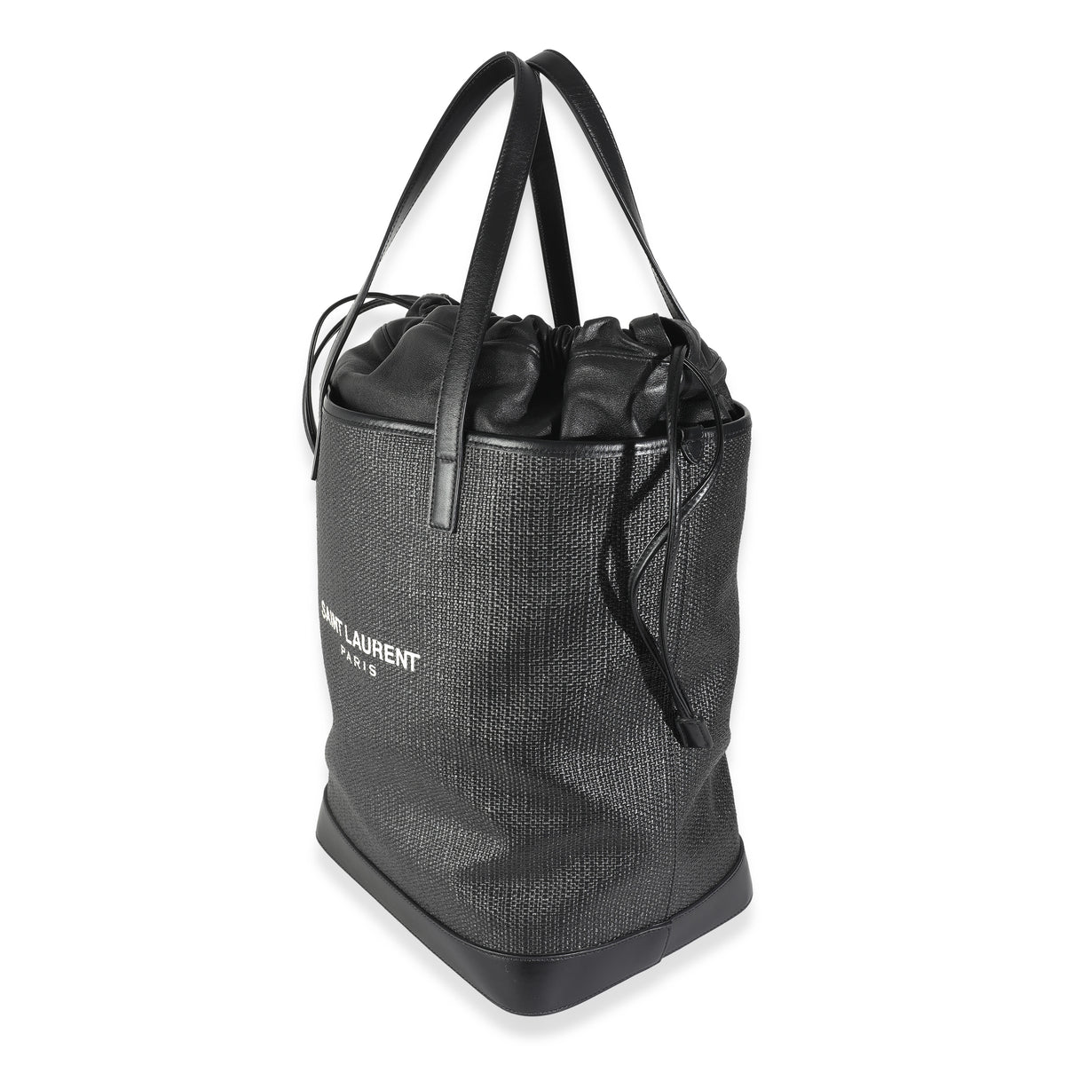 Saint Laurent Black Linen Canvas Teddy Shopping Bag Handbag sv