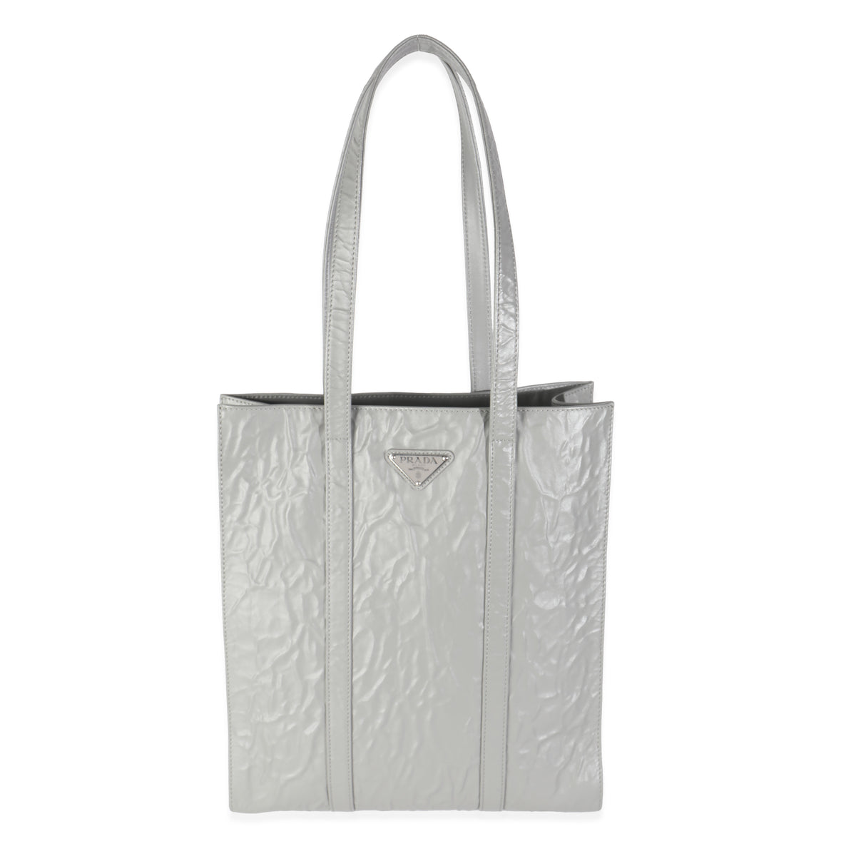 Prada Slate Grey Nappa Small Antique Tote Handbag fv