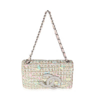 Vintage Pink Green Tweed Diagonal CC Flap Bag