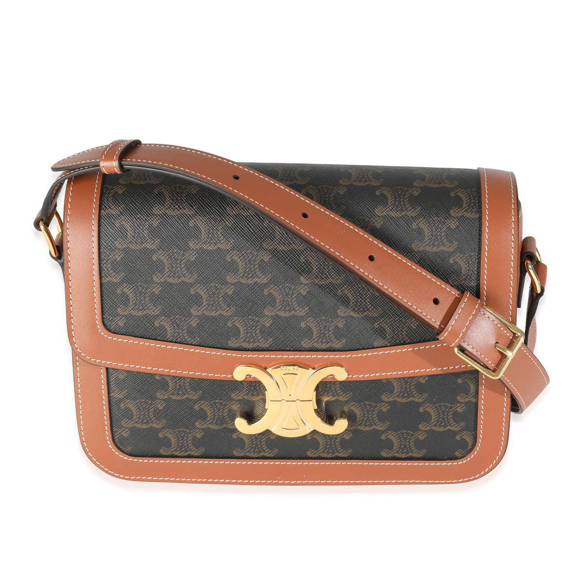 Tan Calfskin Triomphe Canvas Medium Triomphe Bag