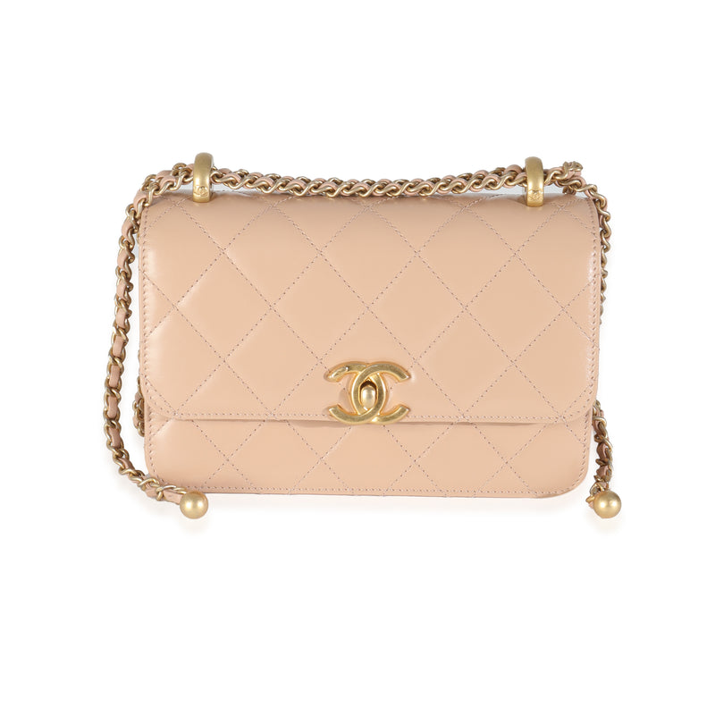 Beige Quilted Calfskin Mini Perfect Fit Flap Bag