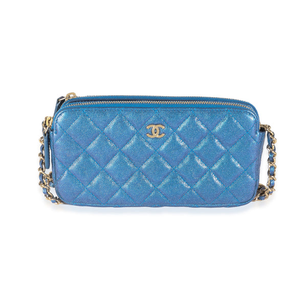 Blue Iridescent Quilted Caviar Small Handbag