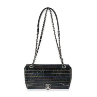 Black Crinkle Patent Multicolor Stitch Single Flap Bag