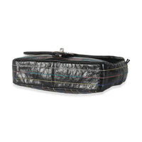 Black Crinkle Patent Multicolor Stitch Single Flap Bag