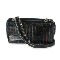 Black Crinkle Patent Multicolor Stitch Single Flap Bag