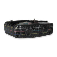 Black Crinkle Patent Multicolor Stitch Single Flap Bag