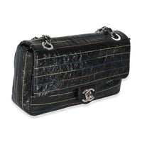 Black Crinkle Patent Multicolor Stitch Single Flap Bag