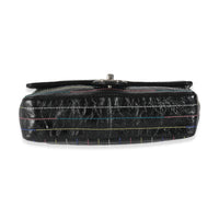Black Crinkle Patent Multicolor Stitch Single Flap Bag