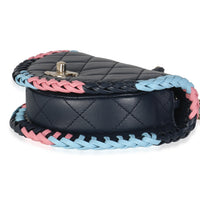 Navy Quilted Lambskin Braided Mini Messenger Flap Bag