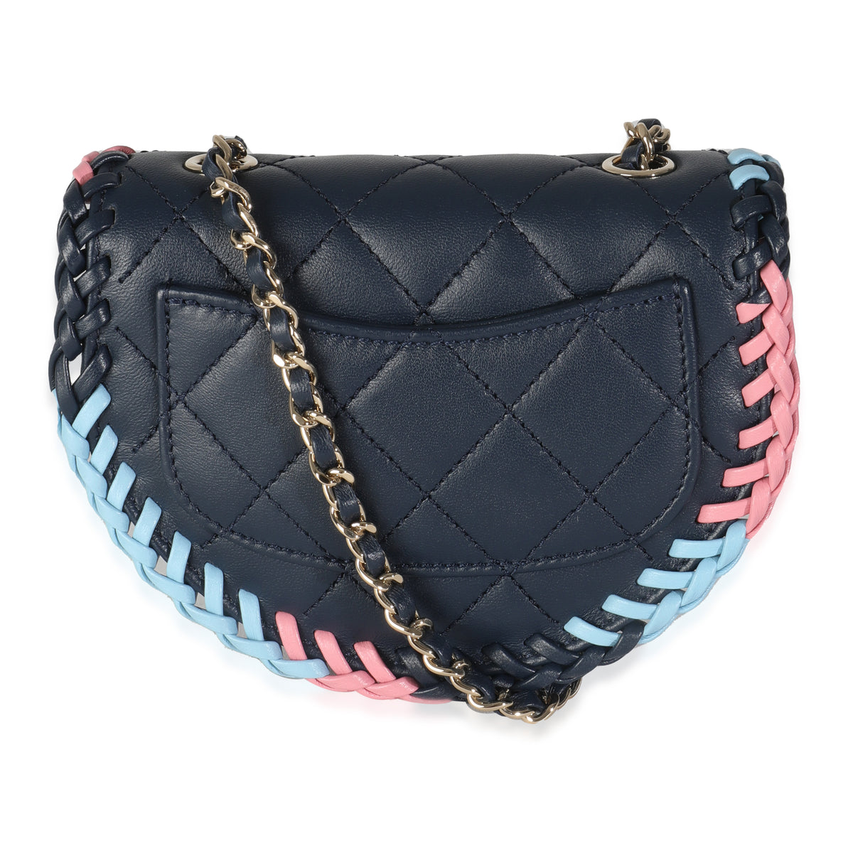 Navy Quilted Lambskin Braided Mini Messenger Flap Bag