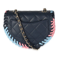 Navy Quilted Lambskin Braided Mini Messenger Flap Bag