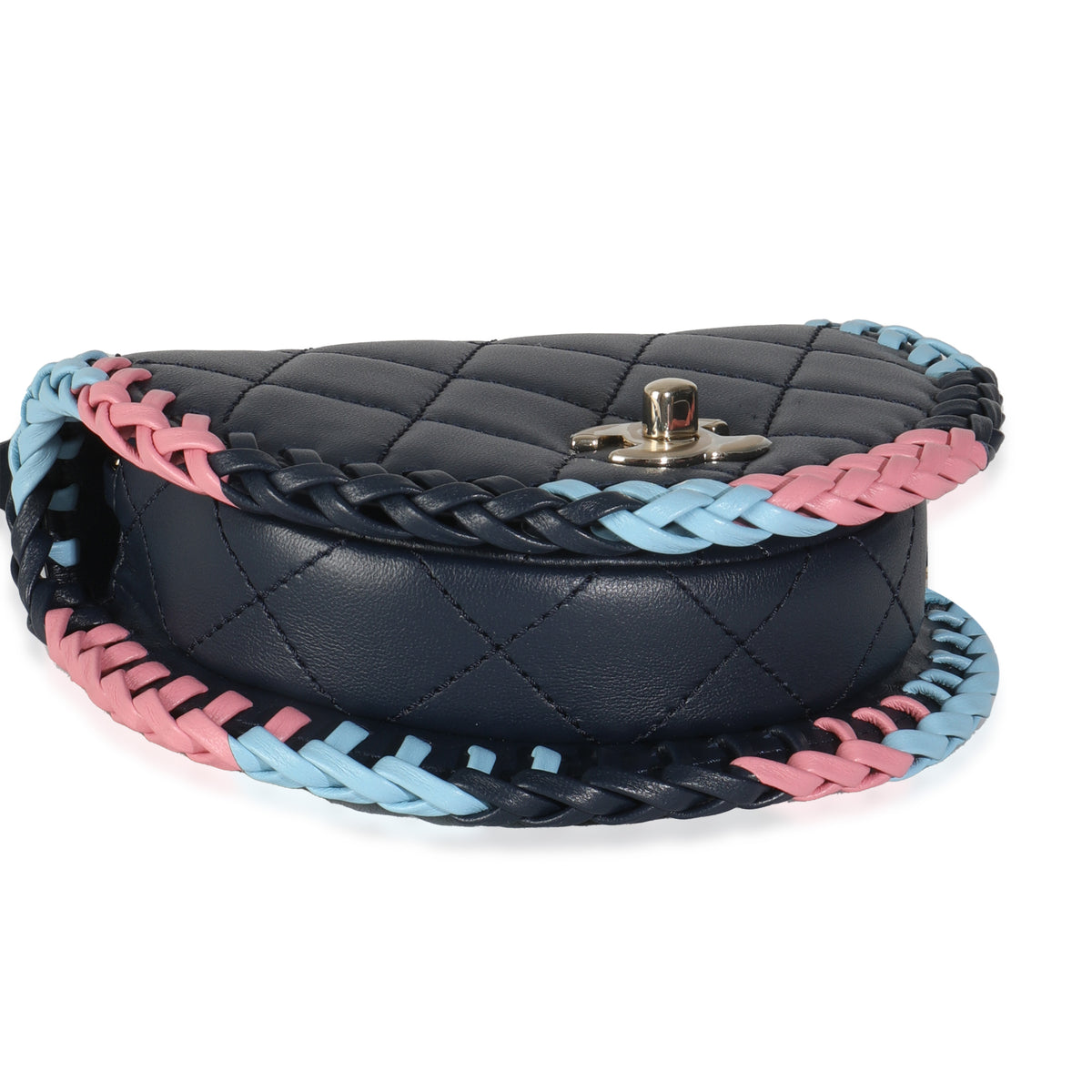 Navy Quilted Lambskin Braided Mini Messenger Flap Bag