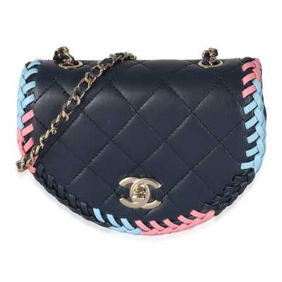 Navy Quilted Lambskin Braided Mini Messenger Flap Bag