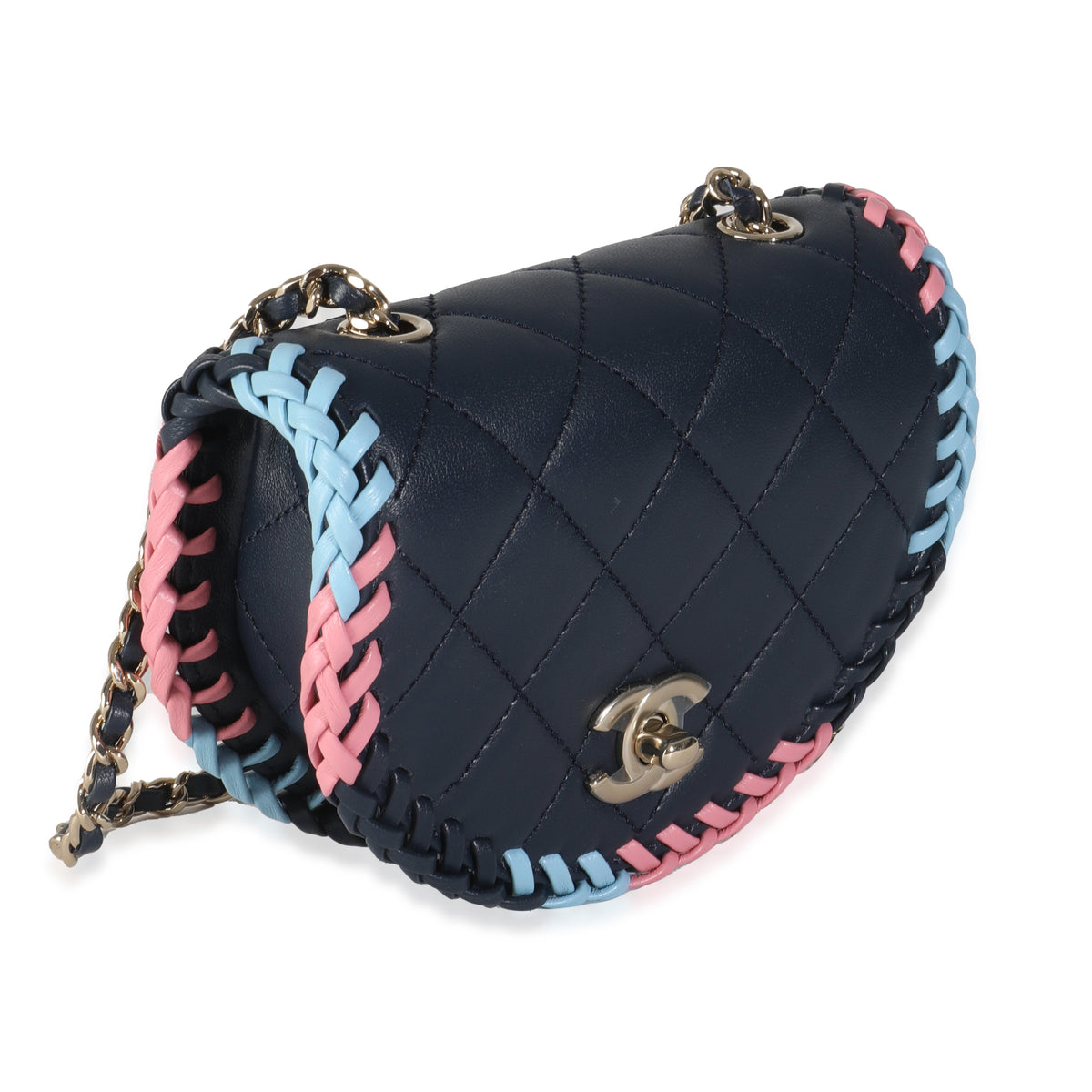 Navy Quilted Lambskin Braided Mini Messenger Flap Bag