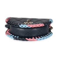 Navy Quilted Lambskin Braided Mini Messenger Flap Bag