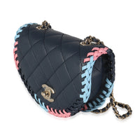 Navy Quilted Lambskin Braided Mini Messenger Flap Bag