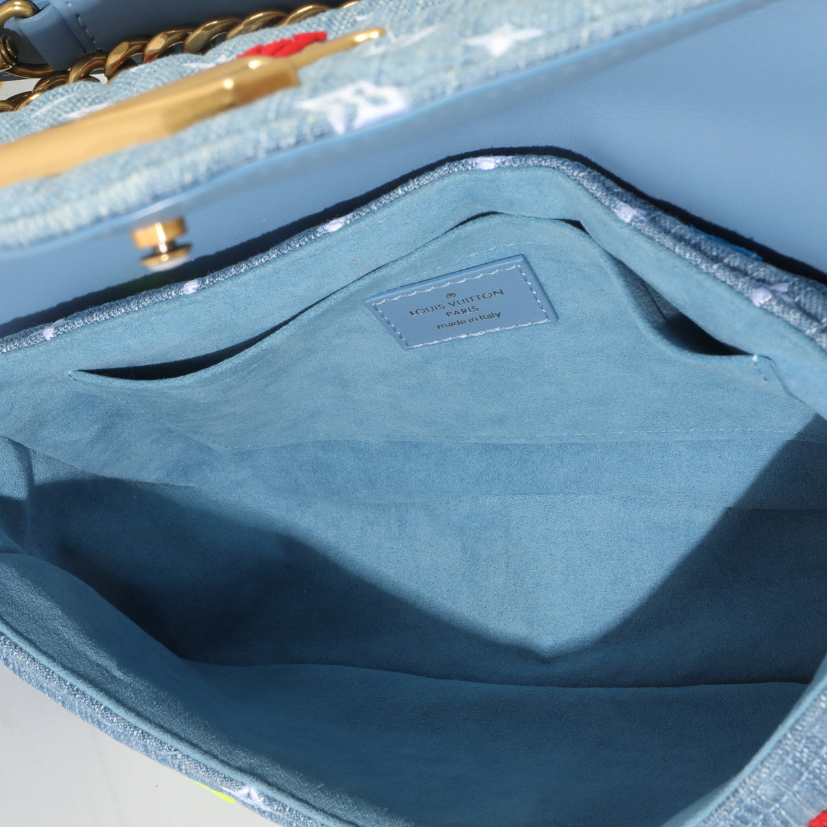 Blue Embroidered Monogram Denim New Wave MM