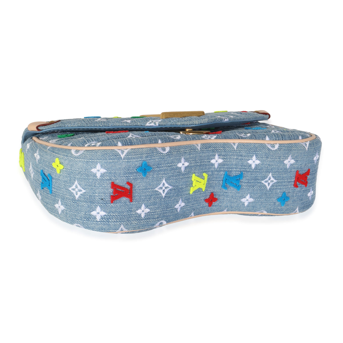 Blue Embroidered Monogram Denim New Wave MM