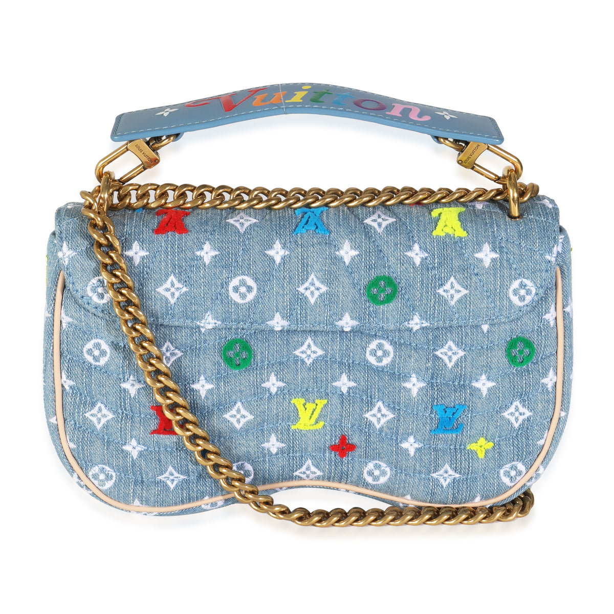 Blue Embroidered Monogram Denim New Wave MM