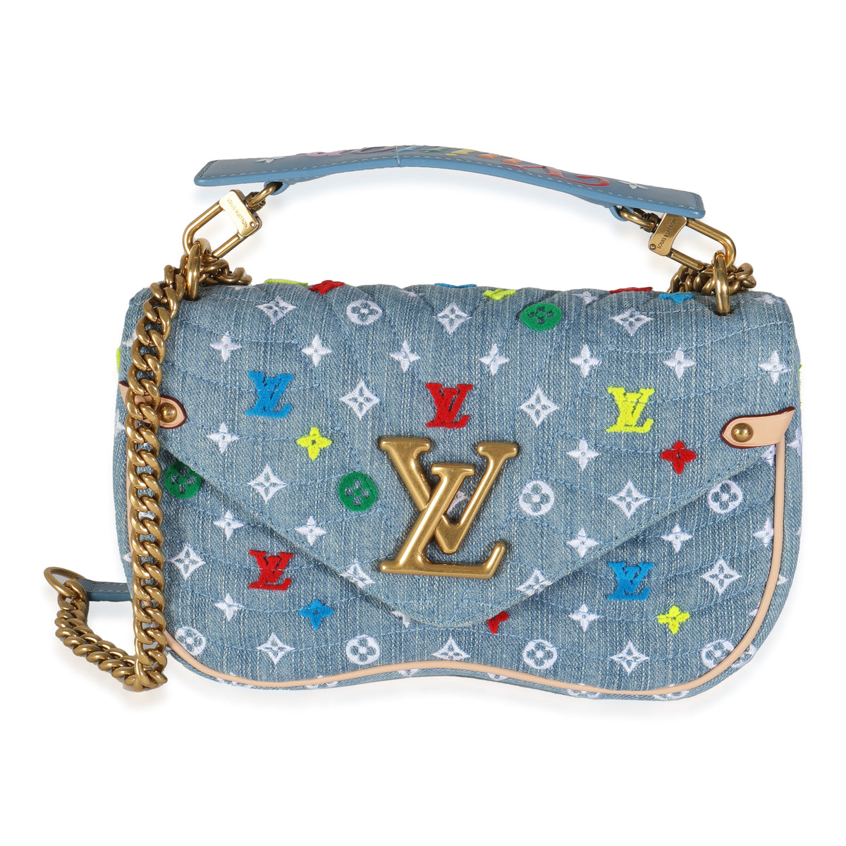 Blue Embroidered Monogram Denim New Wave MM