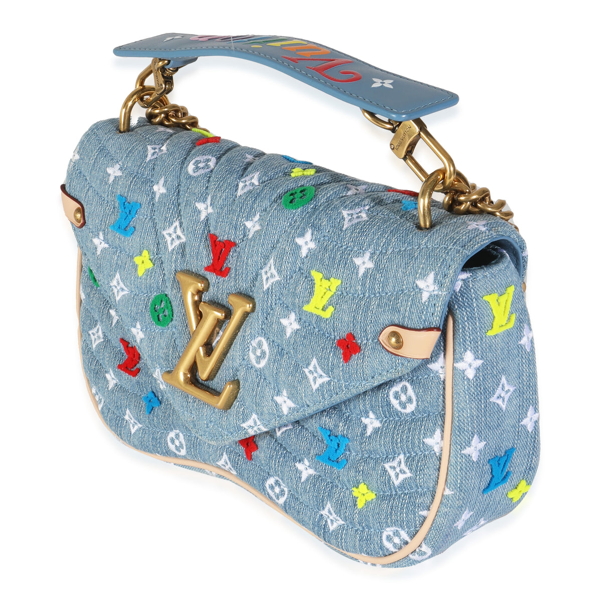 Blue Embroidered Monogram Denim New Wave MM