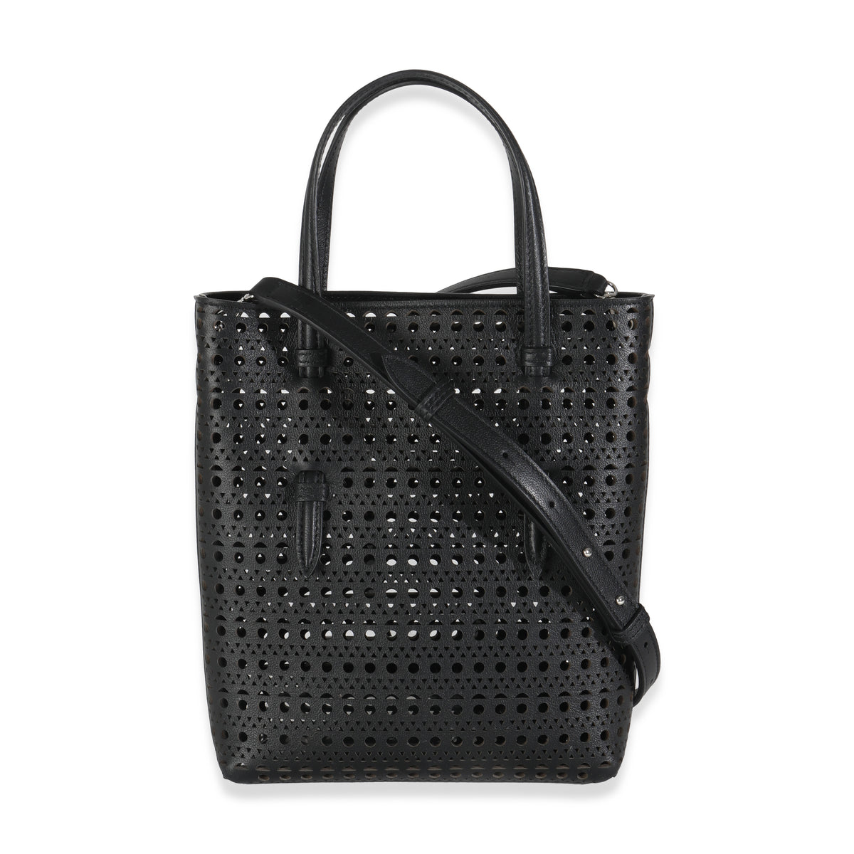 Black Vivienne Calfskin Laser Cut Mina North South Tote