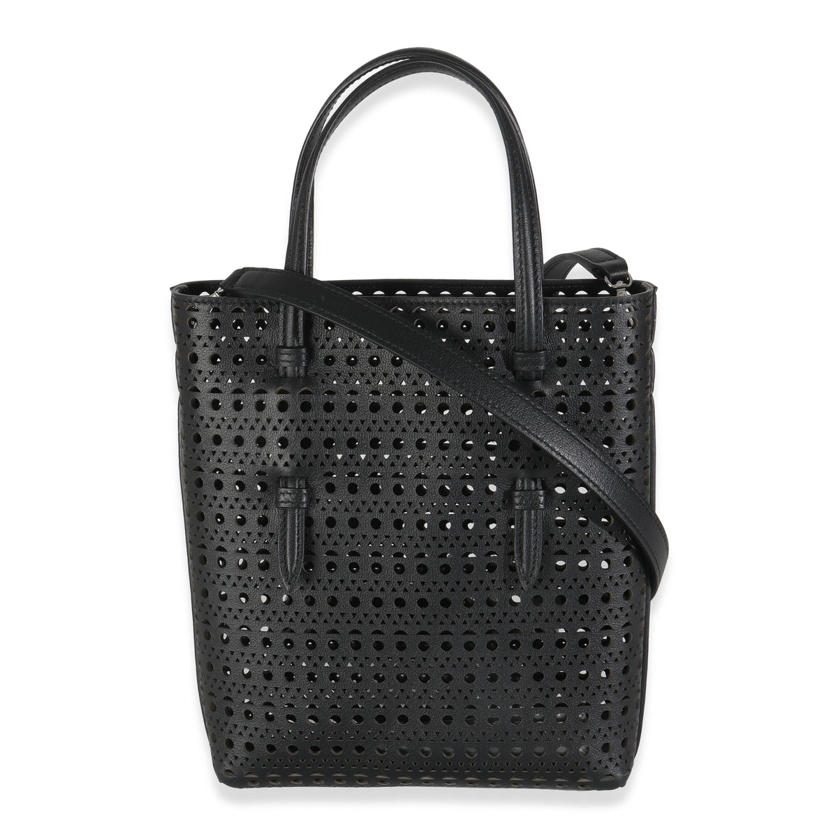 Black Vivienne Calfskin Laser Cut Mina North South Tote