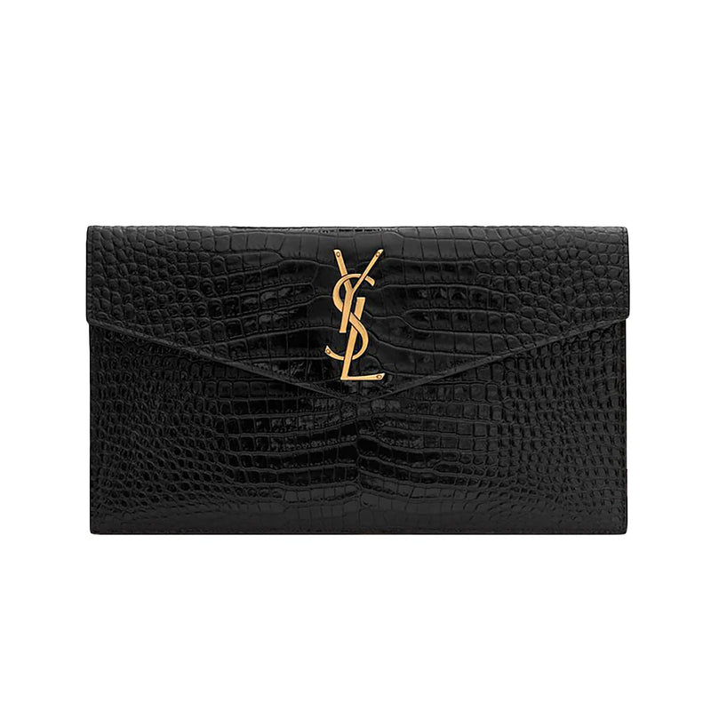 Black Croc Embossed Calfskin Uptown Clutch